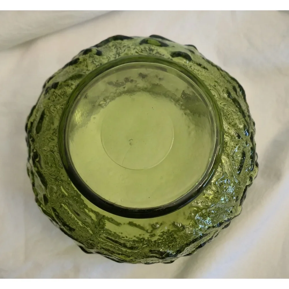 Vintage EO Brody Co Green Crinkle Glass Bowl Vase Mid Century Modern USA Made
